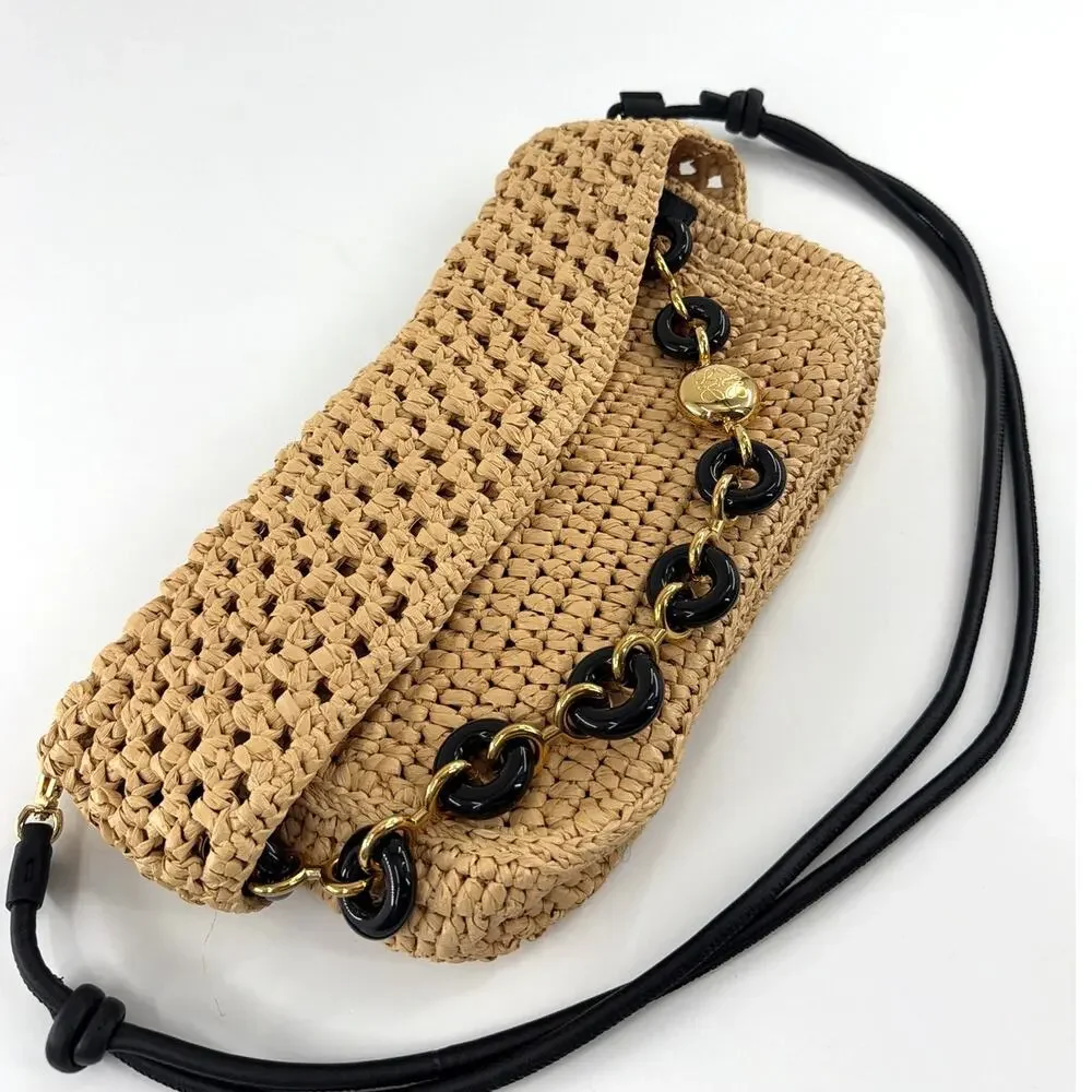 LOEWE + Paula's Ibiza Ola Medium Embellished Raffia Shoulder Bag Neutral